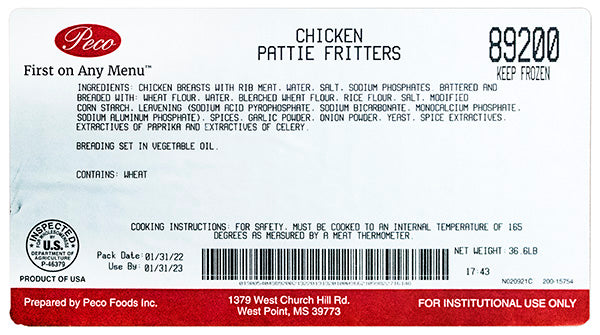 Breaded Chicken Breast Patties 6lbs, $2.49/lb