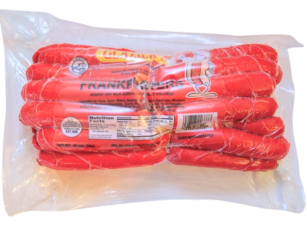 Glazier's Hot Dogs 3lbs, $5.99/lb